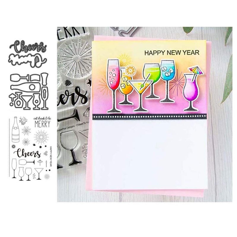 Lottoyday Wine Glass Silicone Clear Stamp and Die Sets for Card Making, DIY Embossing Photo Album Decorative Craft - Image 1